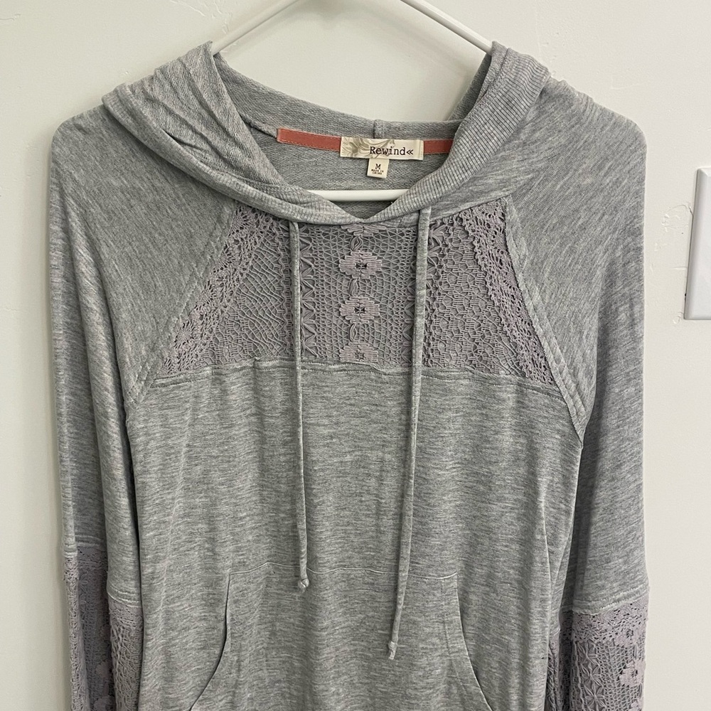 Rewind Gray Lace Hoodie